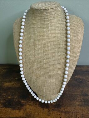 Monet White Beaded Necklace with Gold Accents